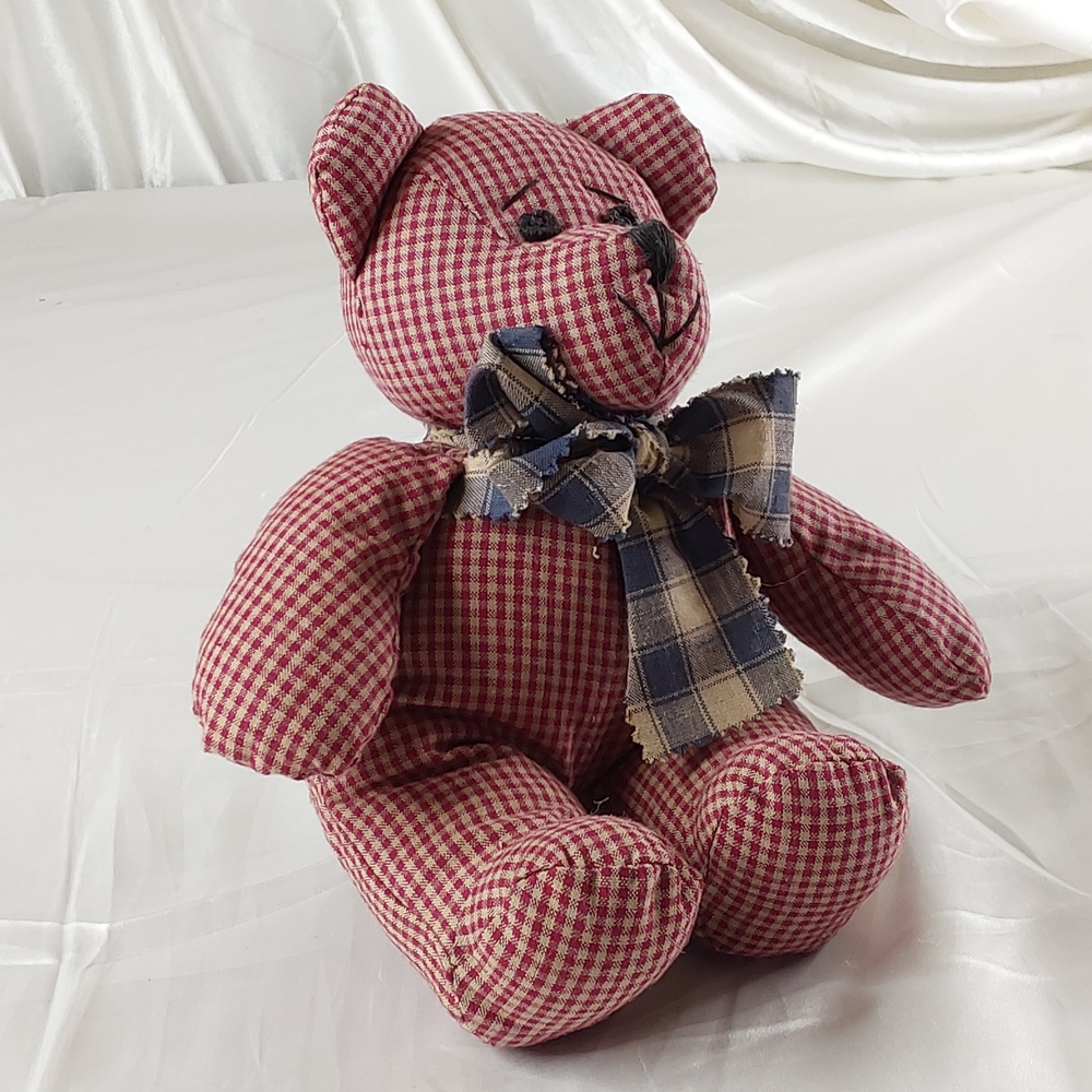Boyds Bears In The Attic Red Tan Plaid/Checked Americana Bear 1991-1994 handmade